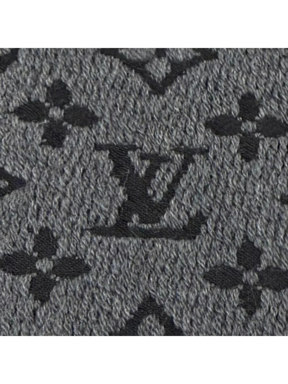 Louis Vuitton Wool 100% Monogram Classic Fringe Scarf Gray Black